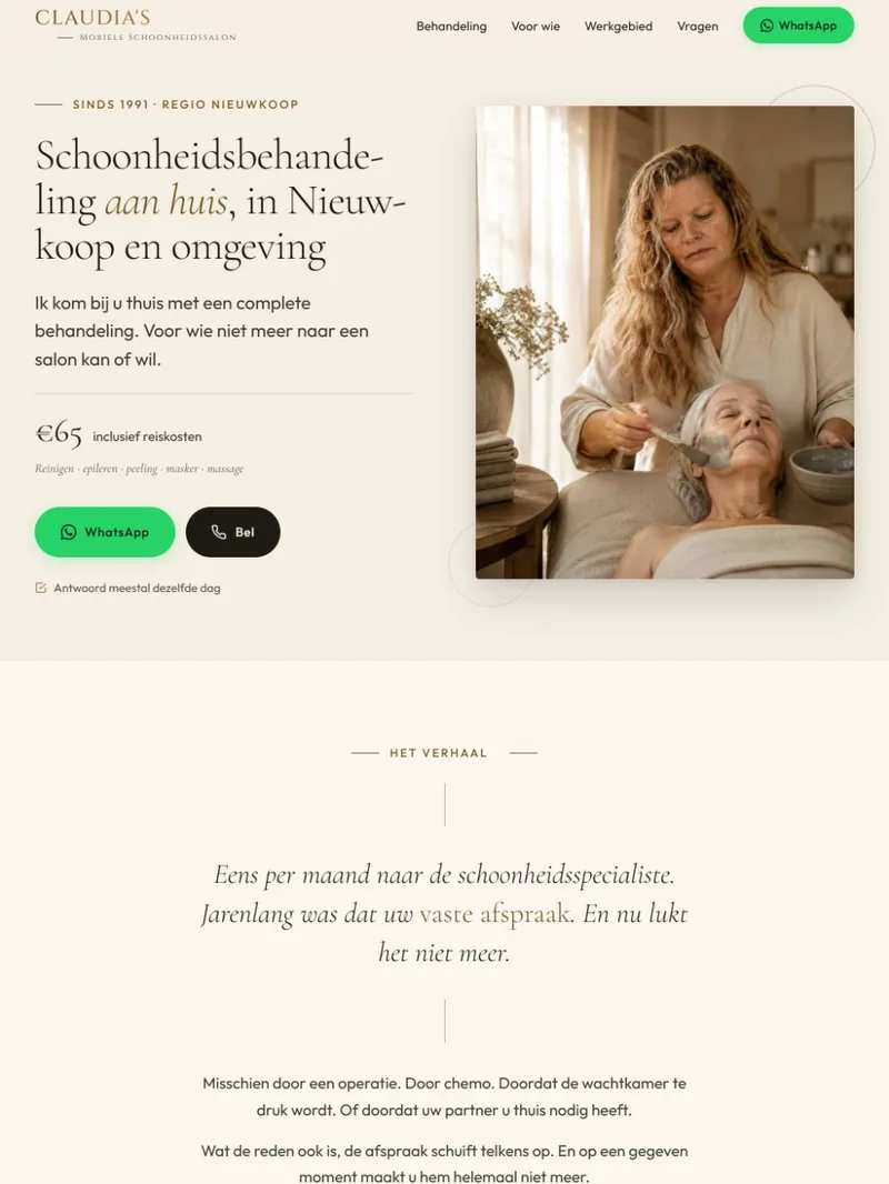 Website van Claudia's Mobiele Schoonheidssalon in Nieuwkoop