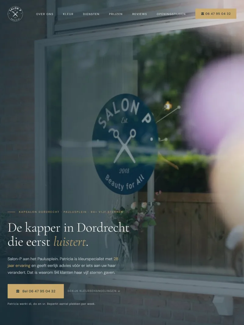 Website van Salon-P, kapsalon in Dordrecht